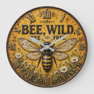 Wild Bee Rustic Farmhouse Große Wanduhr