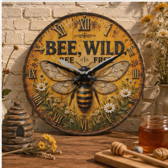 Wild Bee Rustic Farmhouse Große Wanduhr (Von Creator hochgeladen)