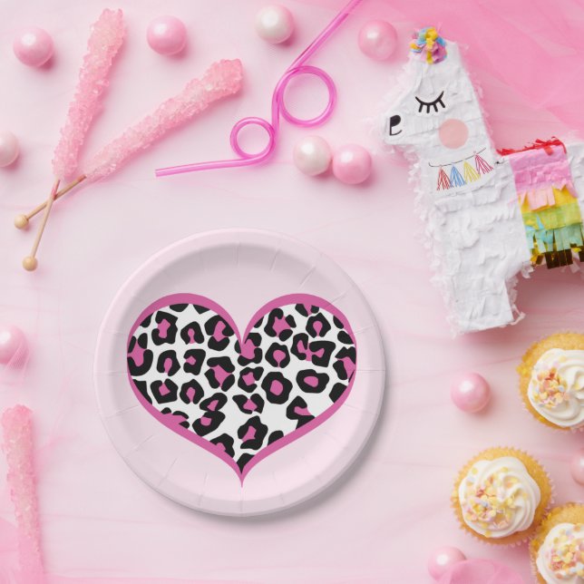 Wild bei Heart Leopard Print Pappteller (Party)
