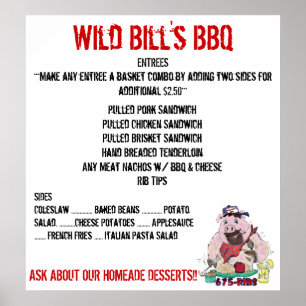 WILD BILL'S BBQ-SPEisekarte Poster