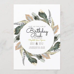 Wild Birthday Bash Feather Watercolor Circle Einladung