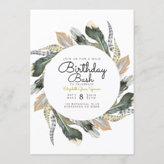 Wild Birthday Bash | Feather Watercolor Circle Einladung