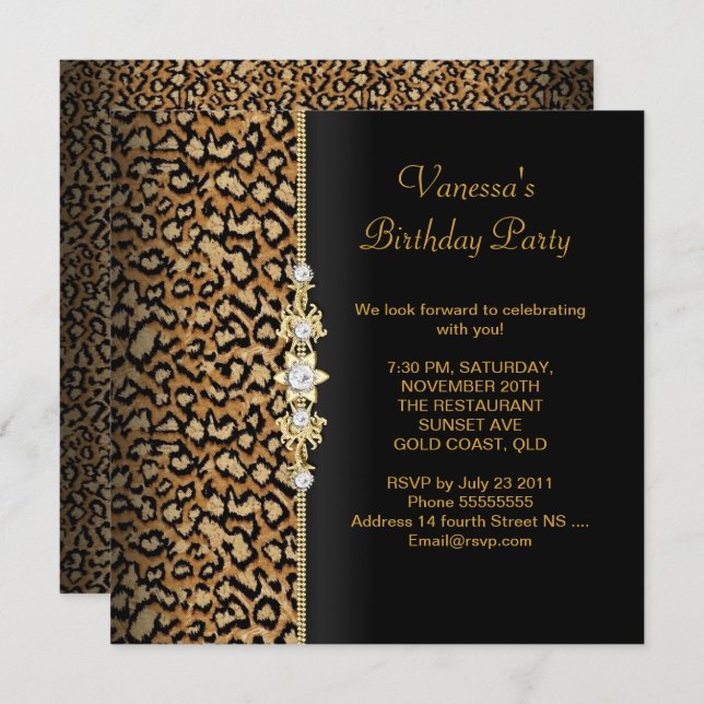 Wild Birthday Party Gold Black Animal Einladung (Vorne/Hinten)