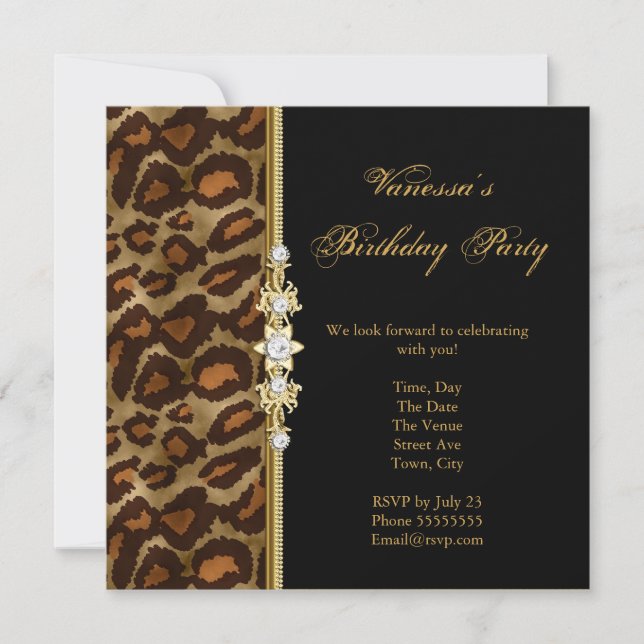 Wild Birthday Party Gold Black Animal Print Einladung (Vorderseite)