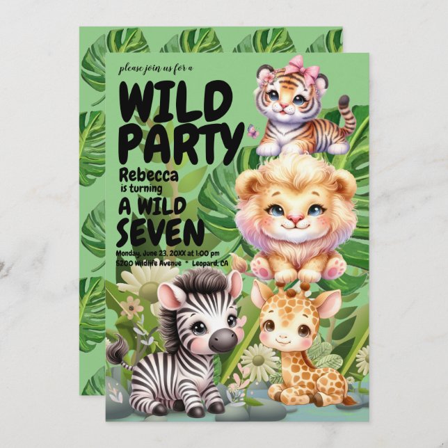 Wild Birthday Party Safari Jungle Einladung (Vorne/Hinten)