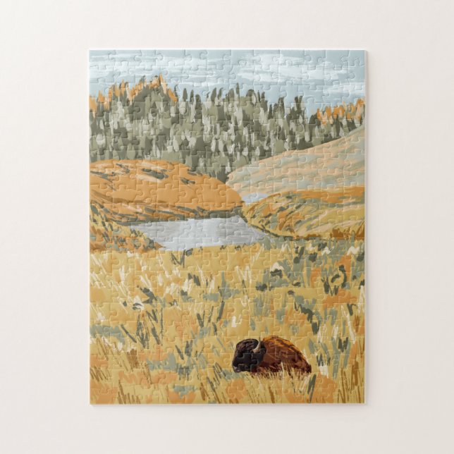 Wild Bison Meadow Nature Jigsaw Puzzle (Vertikal)