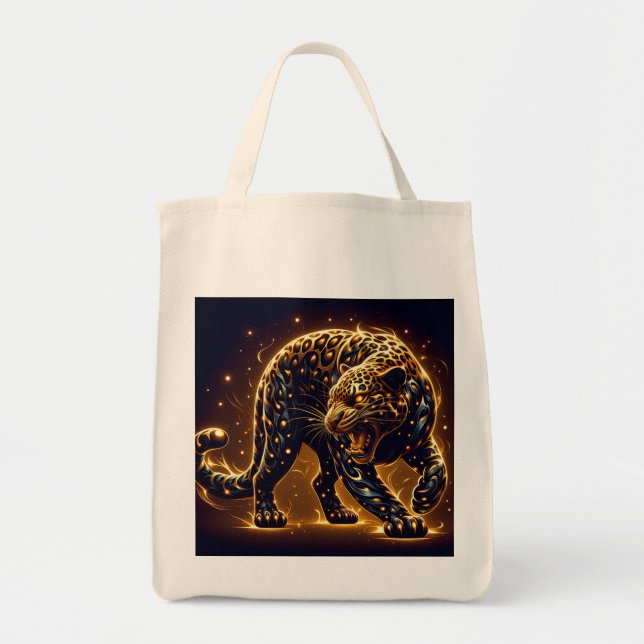 Wild Black, Brown and Gold Leopard on a Shopping Tragetasche (Vorne)