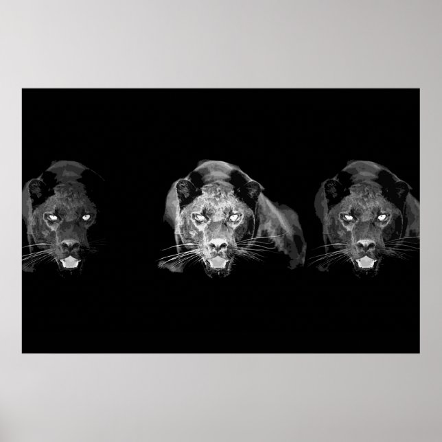 Wild Black Panther Jaguar Cat Eyes Black & White Poster (Vorne)