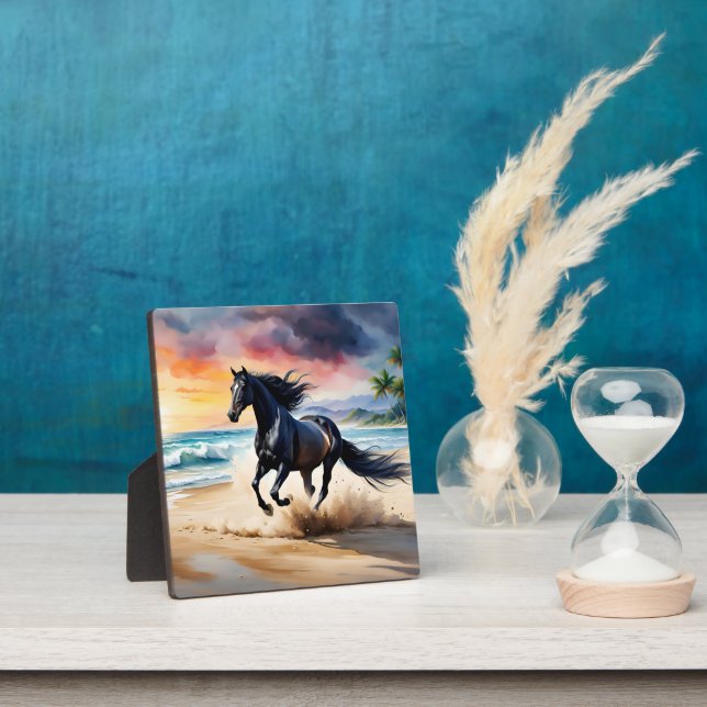 Wild black stallion galloping fotoplatte (InSitu)