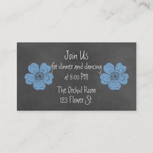 Wild blaue Rose Chalkboard Empfang Cards Begleitkarte (Vorderseite)