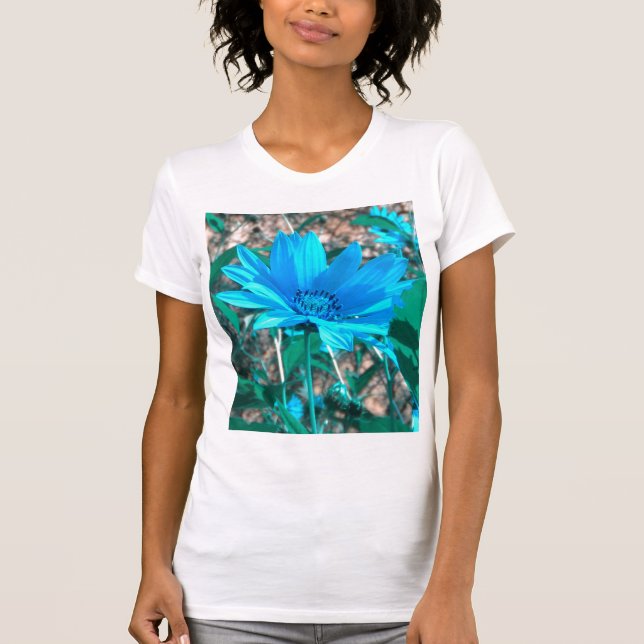 Wild blauer Sonnenblumen-T - Shirt (Vorderseite)