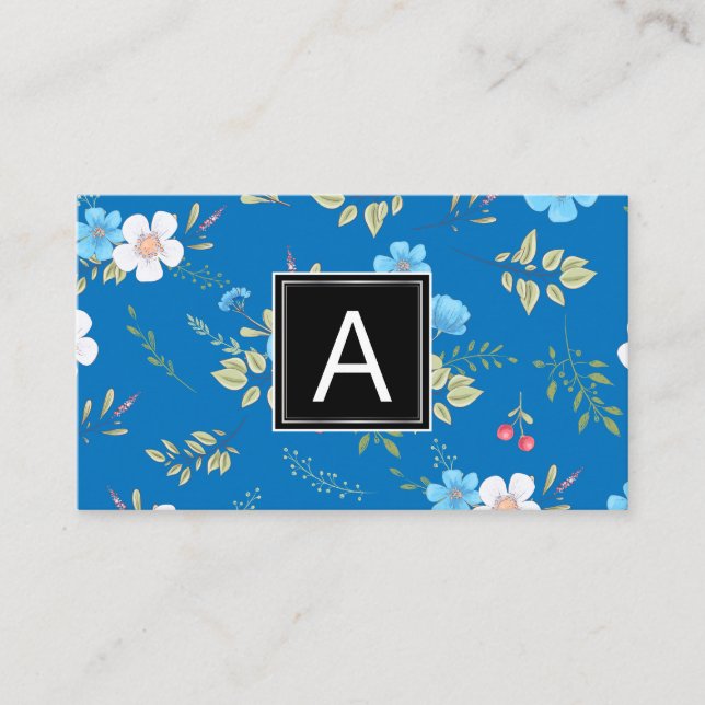 Wild Blue Flowers Spring Garden Pattern | Monogram Visitenkarte (Vorderseite)