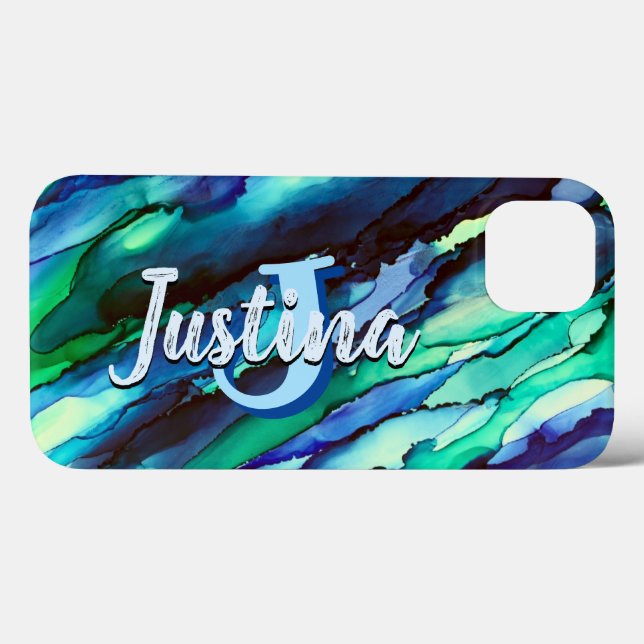 Wild Blue Oceanscape Alcohol Ink Case-Mate iPhone Hülle (Rückseite (Horizontal))