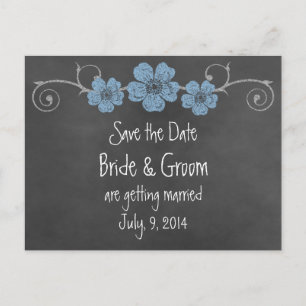 Wild Blue Rose Chalkboard Save the Date Postkarte