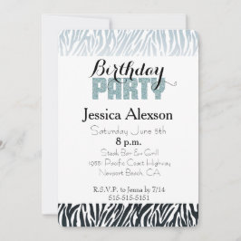 Wild Blue Zebra Birthday Glitzer Party Einladung