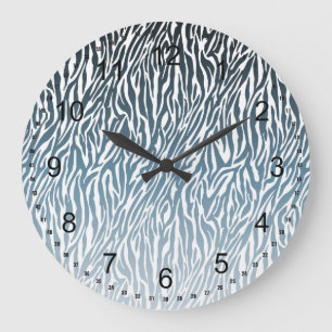 Wild Blue Zebra Print Ombre Große Wanduhr