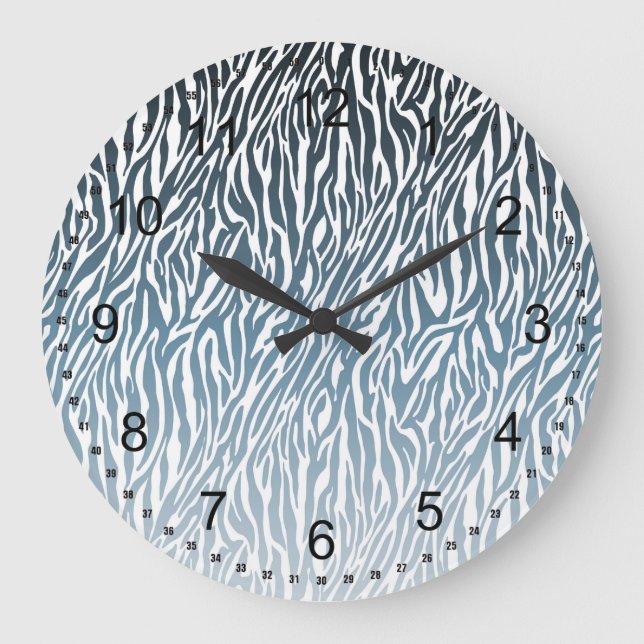Wild Blue Zebra Print Ombre Große Wanduhr (Vorderseite)