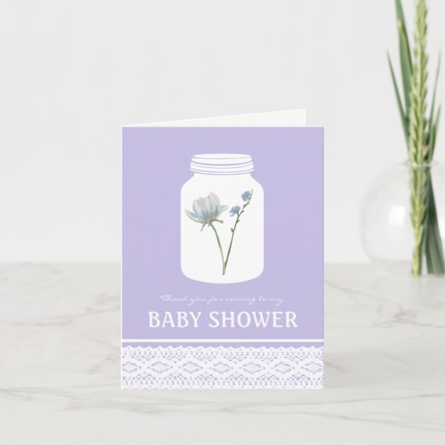 Wild Blume Mason Jar & Lace Baby Dusche Vielen Dan Dankeskarte (Vorderseite)