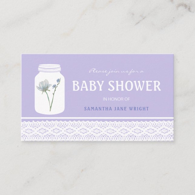 Wild Blume Mason Jar & Lace Baby Shower Ticket Begleitkarte (Vorderseite)