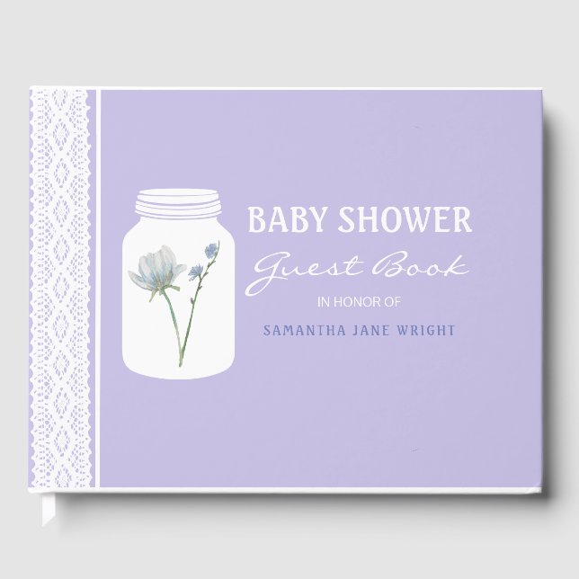 Wild Blume Mason Jar und Lace Baby Shower Gästebuch (Vorderseite)