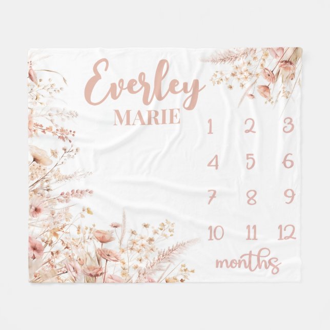 Wild Blume Meilenstein Blanket, Baby Girl Month Fleecedecke (Vorderseite (Horizontal))