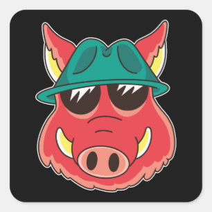 Wild Boar Cartoon Quadratischer Aufkleber