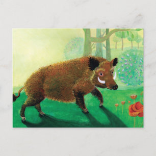 Wild-Boar-Illustration Postkarte