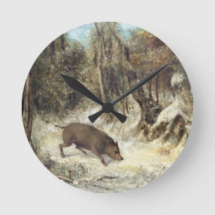 Wild Boar in the Snow, signed as Krümmet Runde Wanduhr