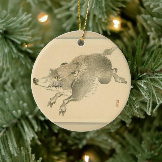Wild Boar (japanische Kunst) (von Kono Bairei) Keramik Ornament (Baum)
