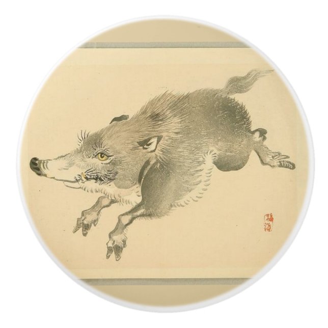 Wild Boar (japanische Kunst) (von Kono Bairei) Keramikknauf (Vorderseite)