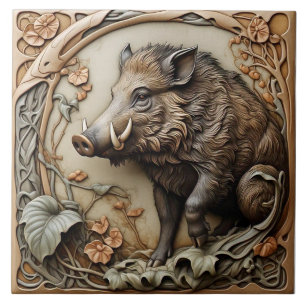 Wild Boar - Jugendstil-Keramik Tile Fliese
