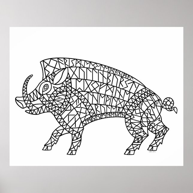 Wild Boar mit Runen Poster (Vorne)