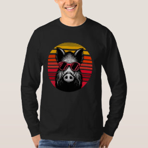 Wild Boar Retro Vintage Sonnenuntergang Tier Sonne T-Shirt