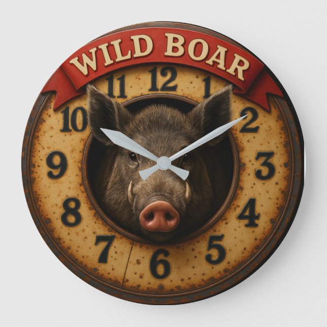 Wild boar  rustic hunting lodge woodland theme große wanduhr (Vorderseite)