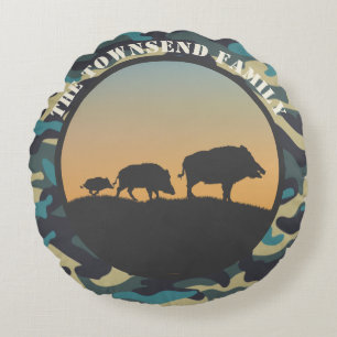 Wild Boar und Camouflage Rundes Kissen