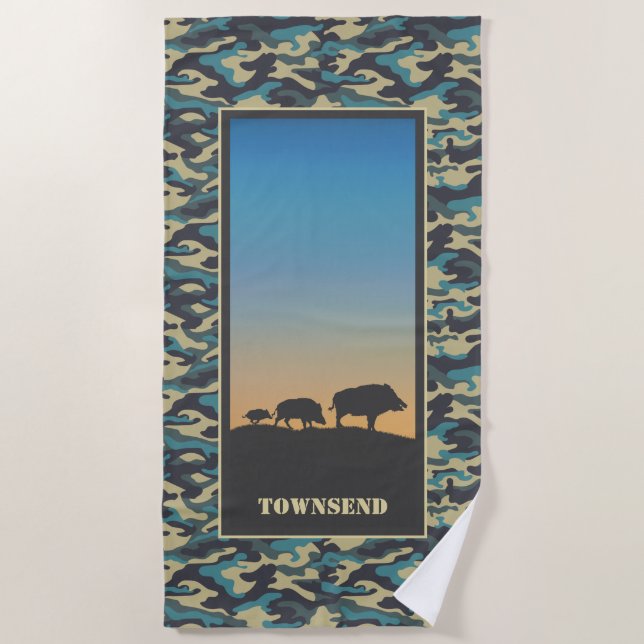 Wild Boar und Camouflage Strandtuch (Vorderseite)