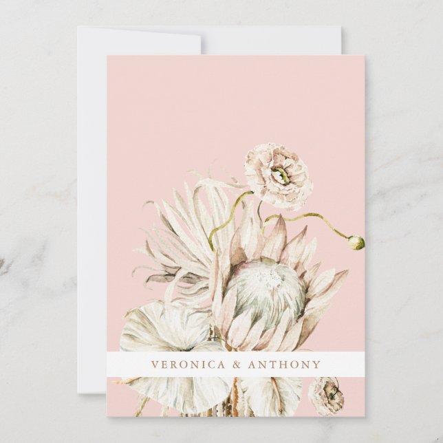 Wild Boho Protea Pampas Grass Blush Wedding Foto Einladung (Vorderseite)