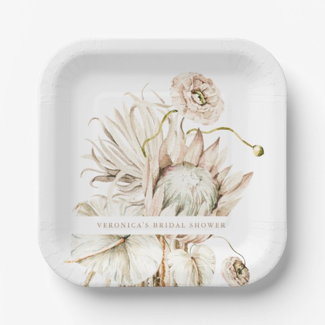 Wild Boho Protea Pampas Grass Floral Brautparty Pappteller (Vorderseite)