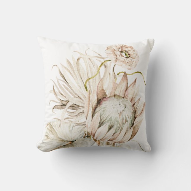 Wild Boho Protea Pampas Grass Floral Kissen (Vorderseite)