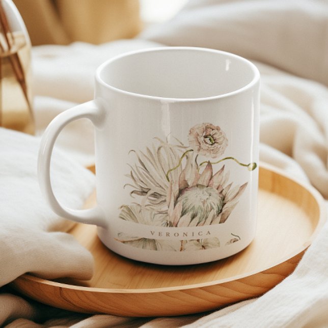 Wild Boho Protea Pampas Grass Floral Personalisier Kaffeetasse (Von Creator hochgeladen)