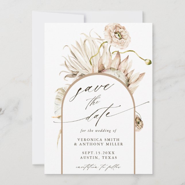 Wild Boho Protea Pampas Grass Wedding Foto Save The Date (Vorderseite)