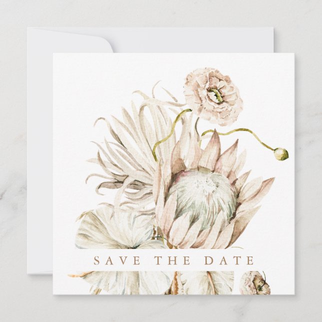 Wild Boho Protea Pampas Grass Wedding Foto Square Save The Date (Vorderseite)