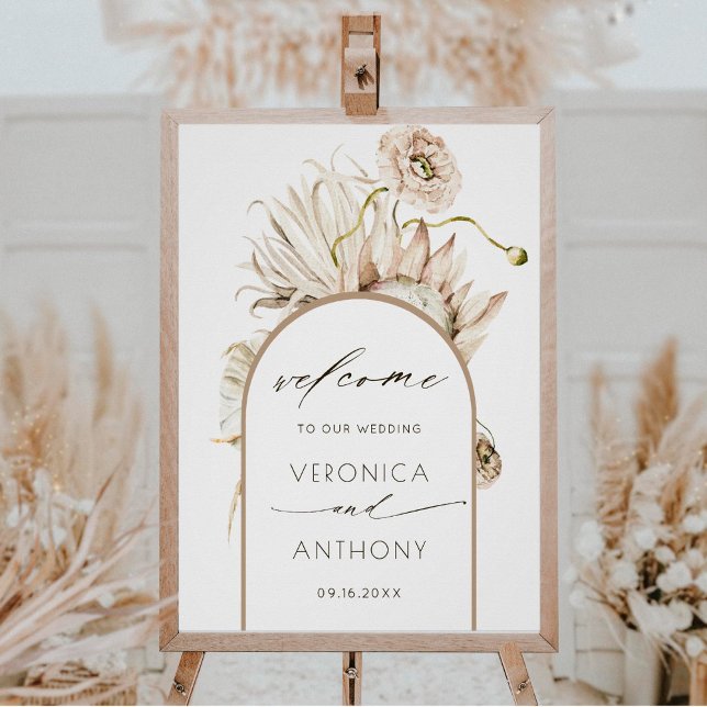 Wild Boho Protea Pampas Grass Wedding Willkommen Poster (Von Creator hochgeladen)