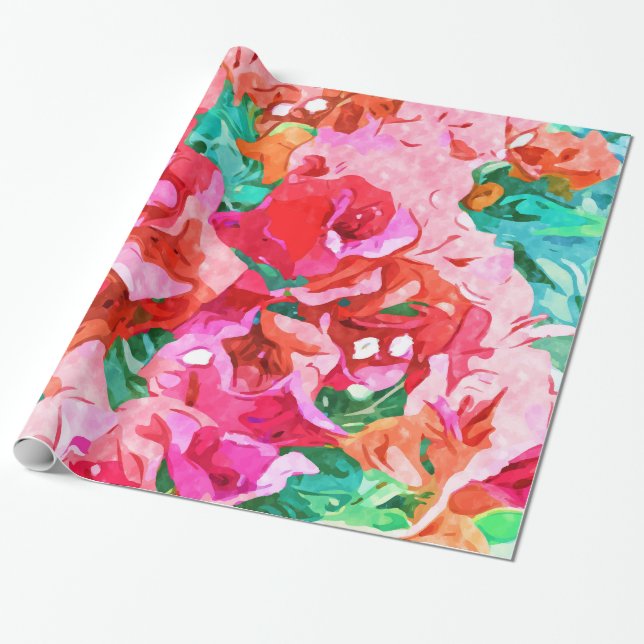 Wild Bougainvillea, Bloom Summer Floral Bohemisch Geschenkpapier (Ungerollt)