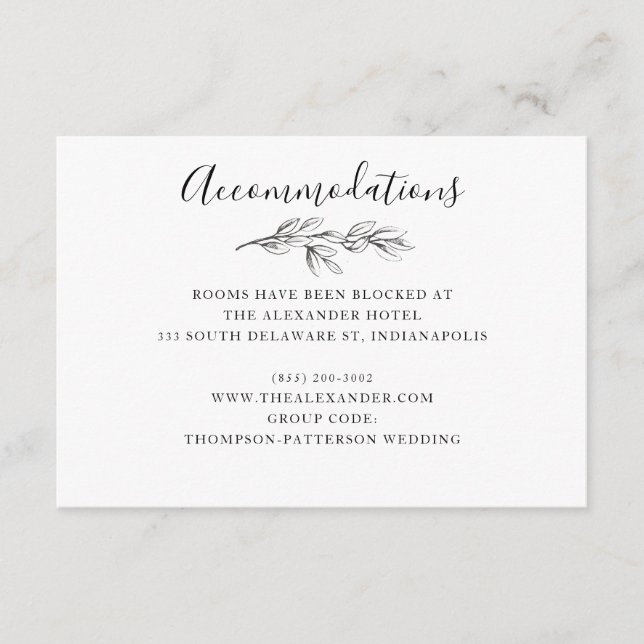 Wild Bouquet Wedding Hotel Information Card | B&W Begleitkarte (Vorderseite)