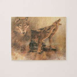 Wild Brown Howling Wolves Puzzle