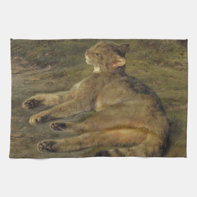Wild Cat (von Rosa Bonheur) Geschirrtuch (Horizontal)
