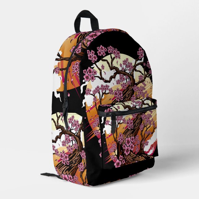 Wild Cherry Blossom Bedruckter Rucksack (Rückseitige Ecke links)
