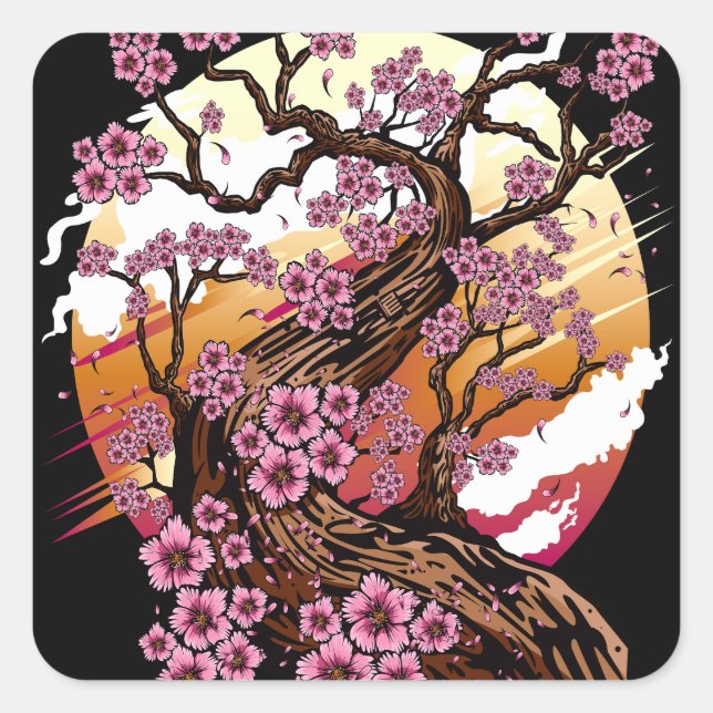 Wild Cherry Blossom Quadratischer Aufkleber (Vorderseite)