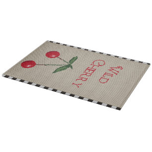 Wild Cherry Cross Stitch Glass Cutting Board Schneidebrett